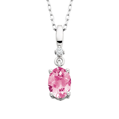 10K White Gold Created Pink Sapphire and Diamond Necklace