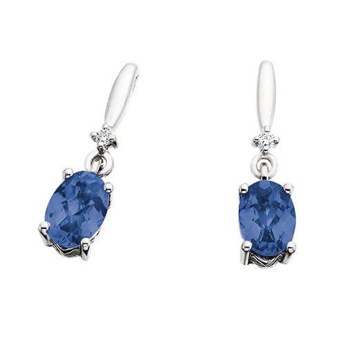 10K White Gold Created Sapphire and Diamond Earrings
