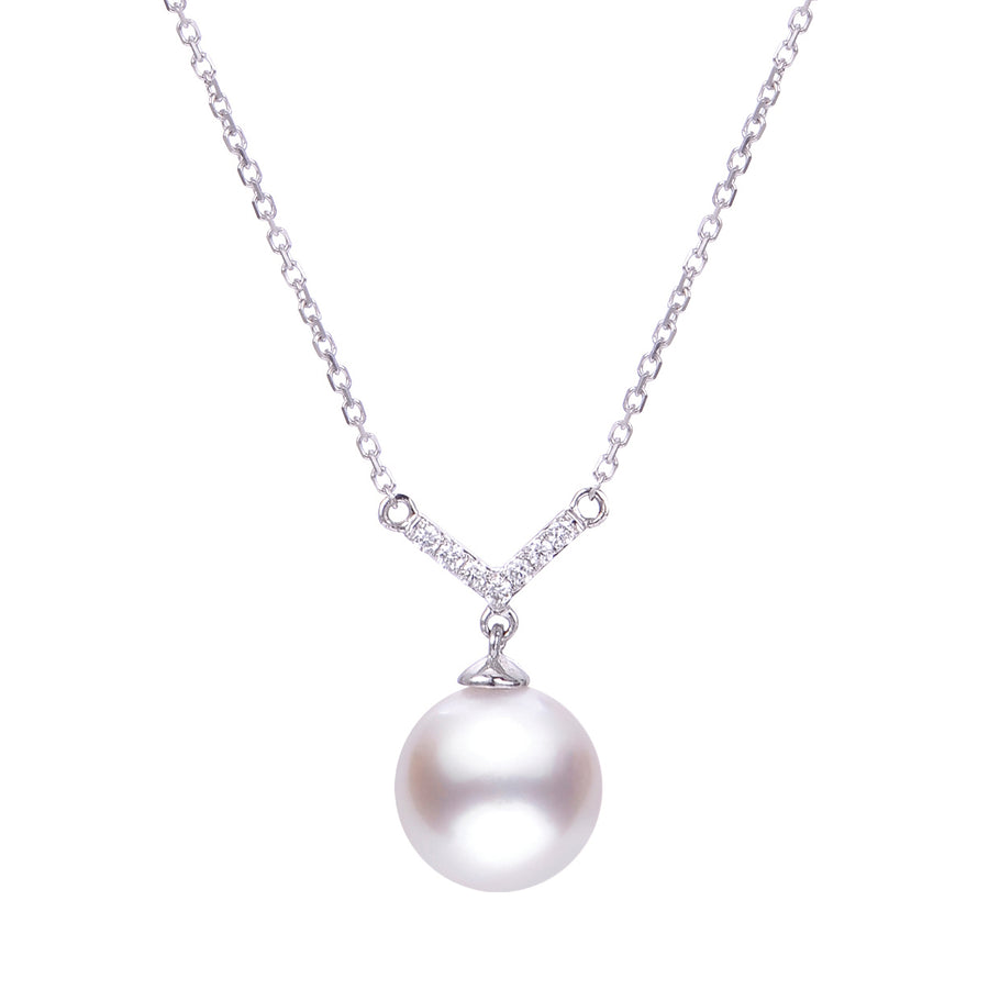 14K White Gold Pearl and Diamond Necklace