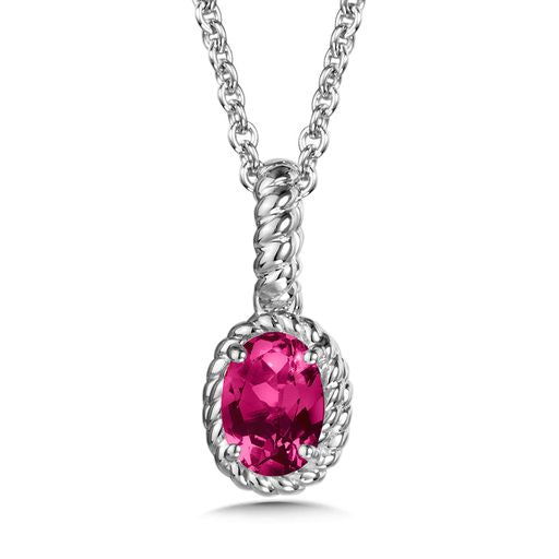 Sterling Silver Created Ruby Necklace
