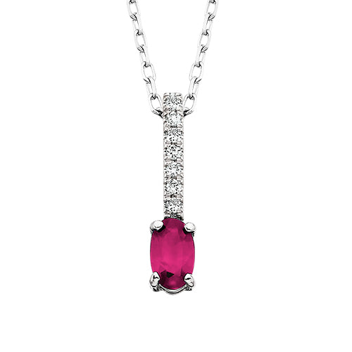 10K White Gold Ruby and 0.04ct Diamond Necklace