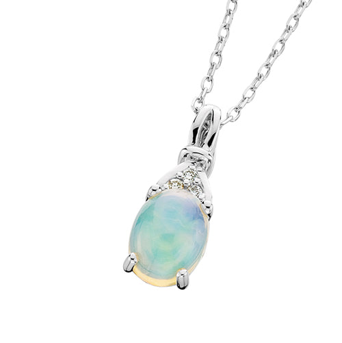 10K White Gold Opal and Diamond Necklace