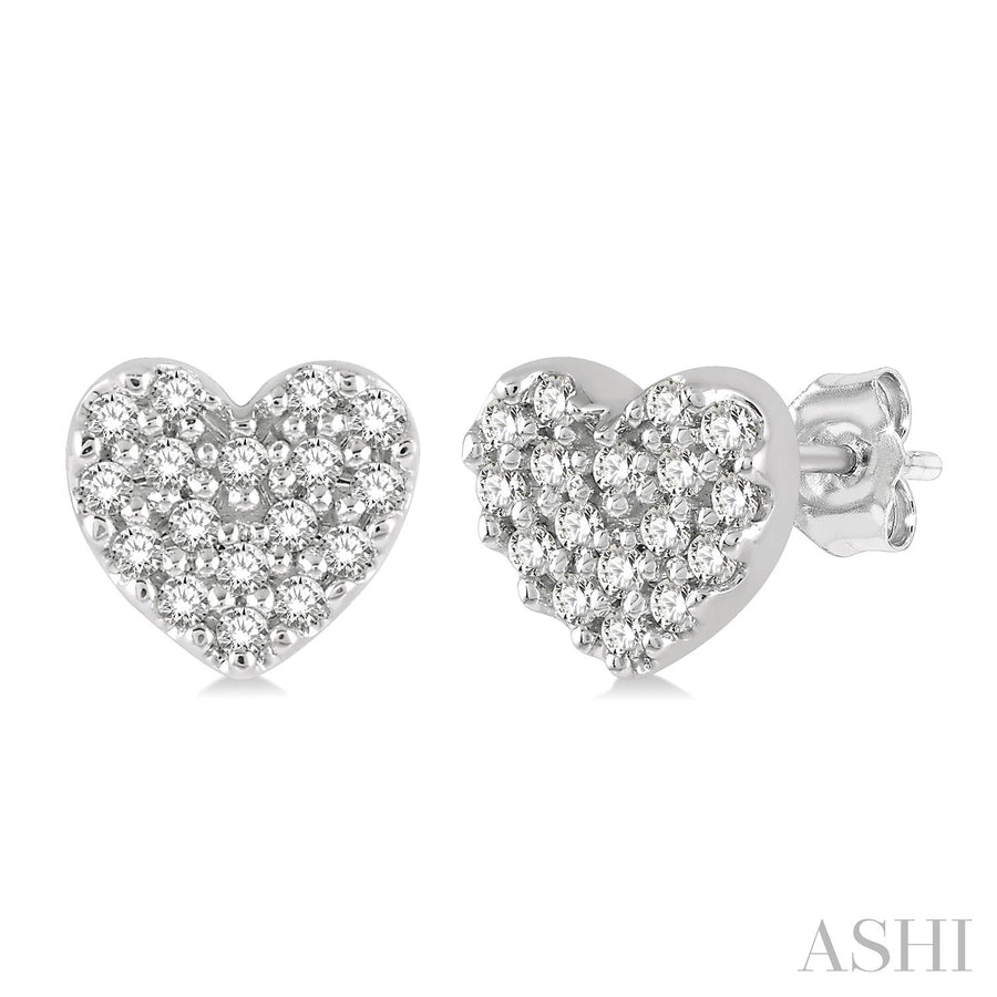 10K White Gold Diamond Heart Earrings