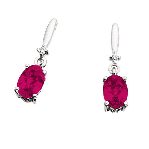 10K White Gold Created Ruby and Diamond Earrings
