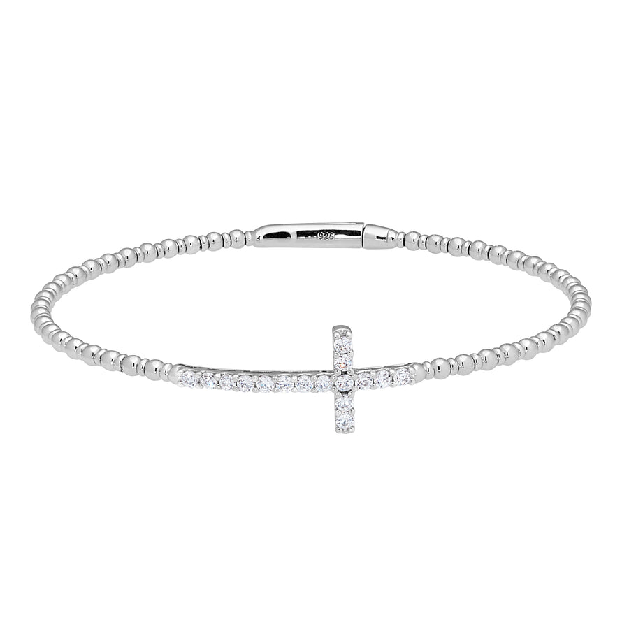 Sterling Silver Simulated Diamond Flexible Bangle Bracelet