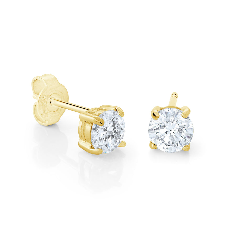 Stainless Steel Gold IP 6mm Cubic Zirconia Stud Earrings