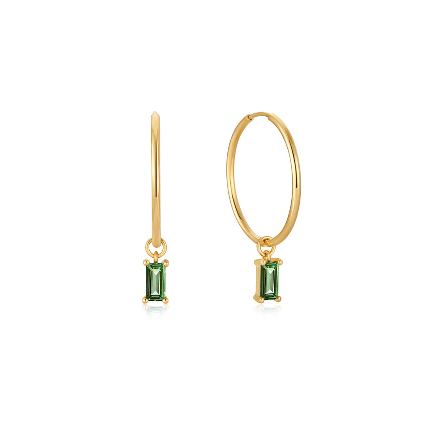 14k Yellow Gold Tourmaline Drop Hoop Earrings