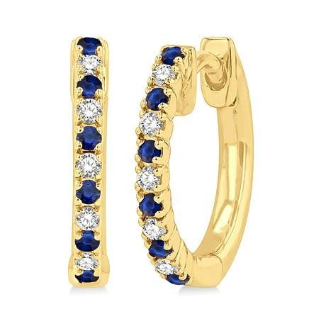 10K Yellow Gold Sapphire and 0.10ct. Diamond Huggie Earrings
