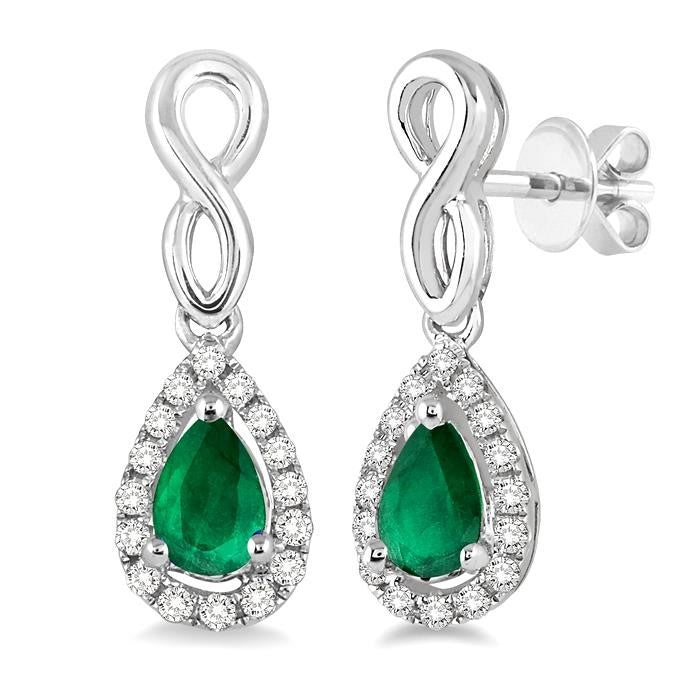 10K White Gold Emerald and Diamond Earrings