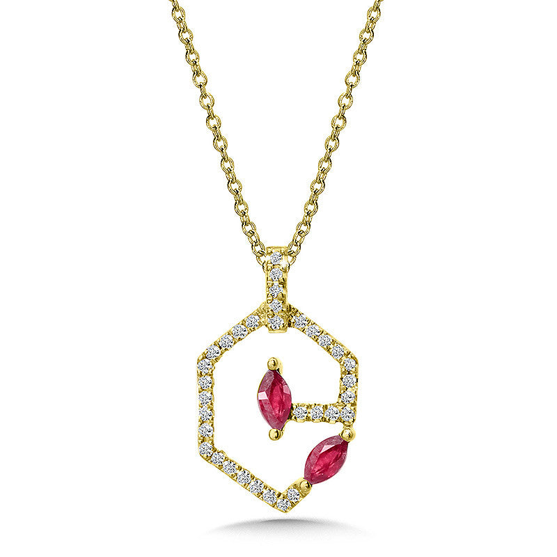 14K Yellow Gold 0.25ct Ruby and 0.10ct. Diamond Necklace