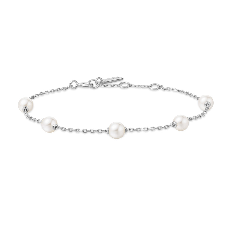 Silver Pearl Station Bracelet