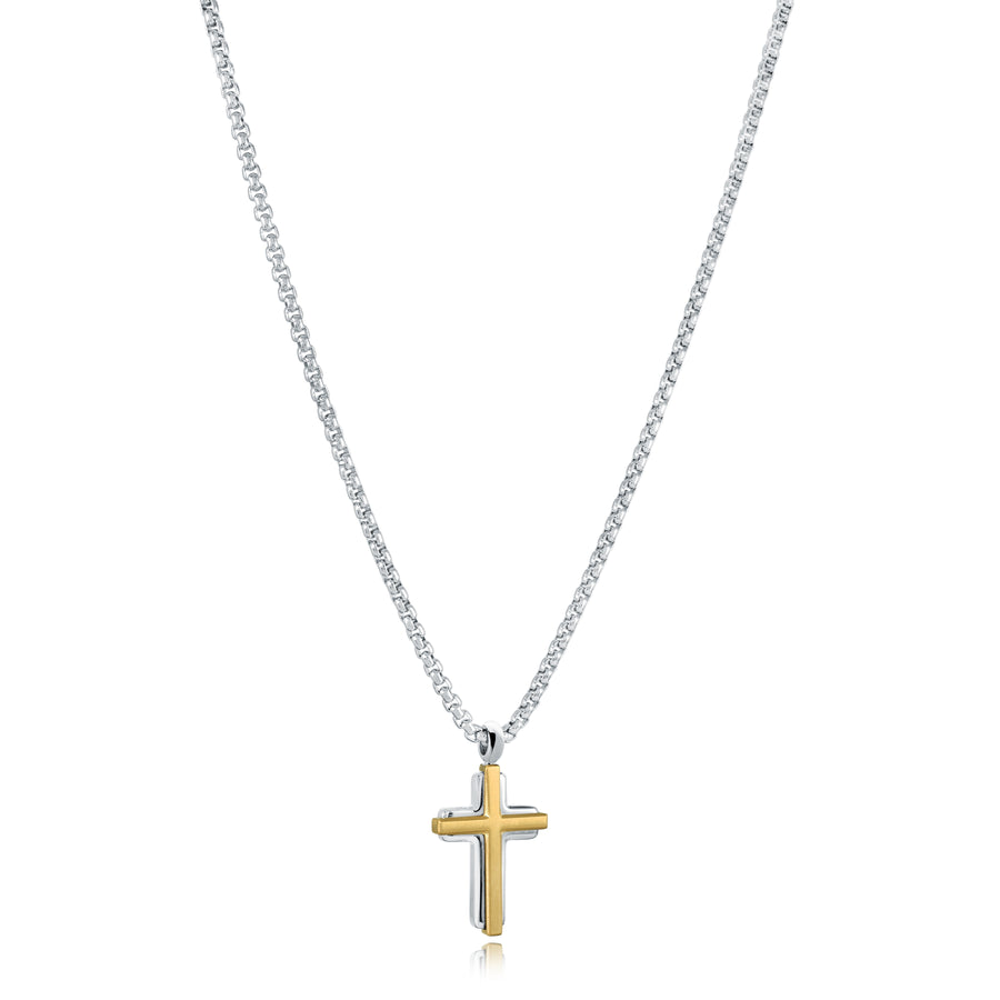 Stainless Steel Gold IP Cross on 18
