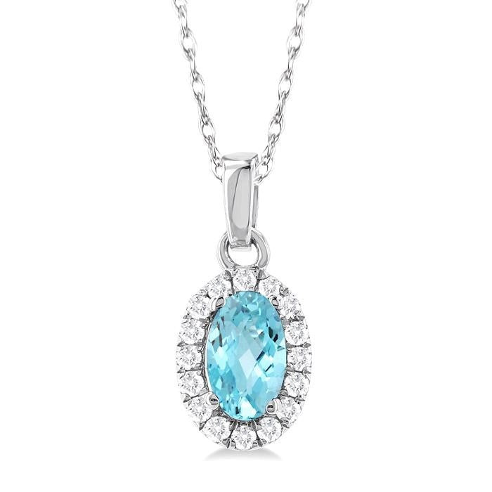 10K White Gold Aquamarine and Diamond Necklace