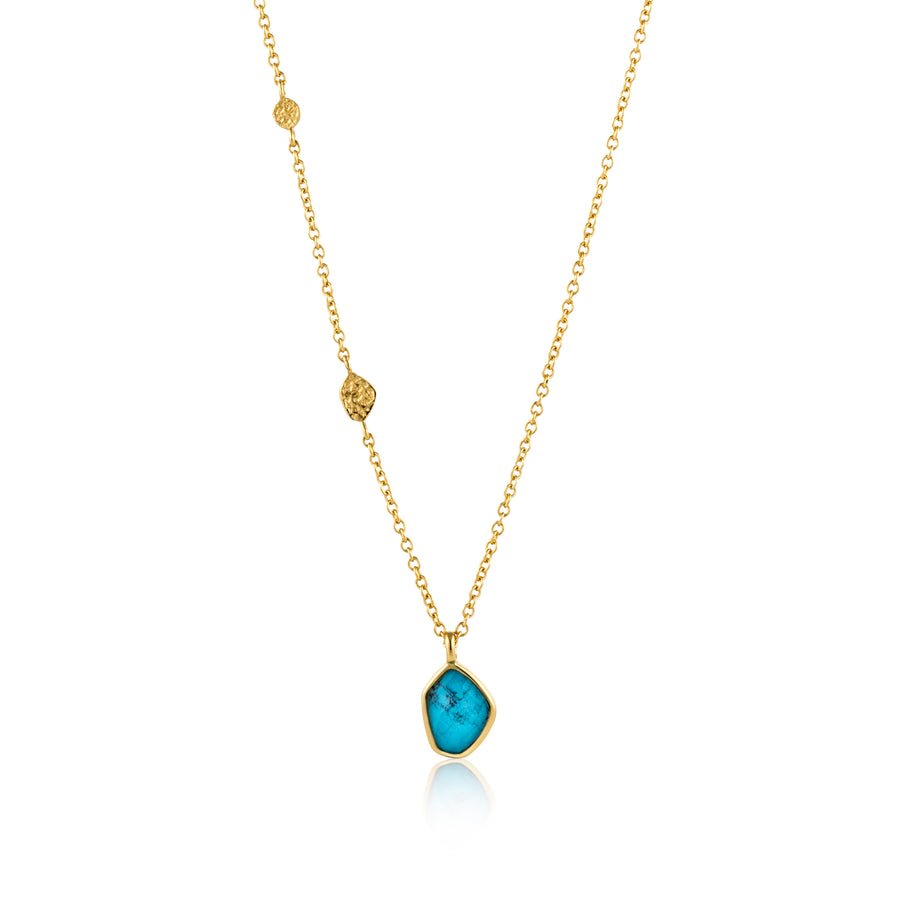 TURQUOISE PENDANT NECKLACE - YELLOW GOLD PLATE OVE