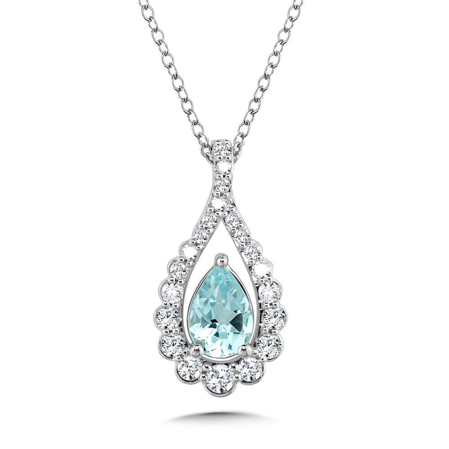 14K White Gold Aquamarine and 0.33ct. Diamond Pendant on 18