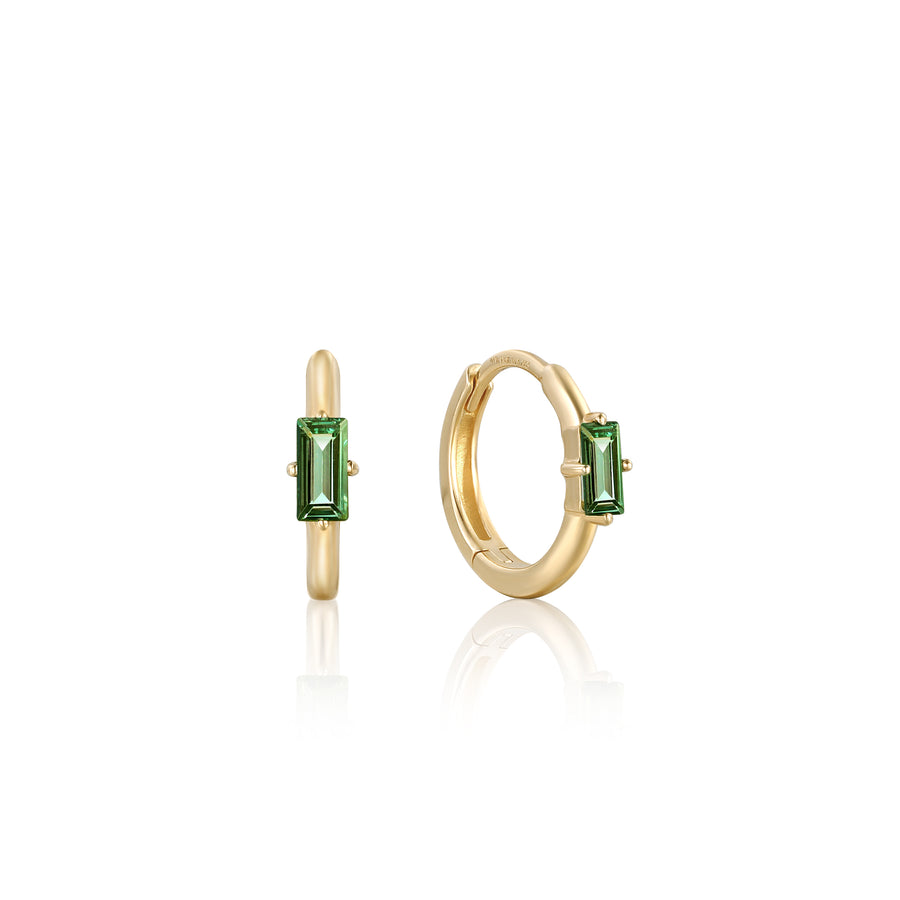 14k yellow gold Green Tourmaline hoop earrings