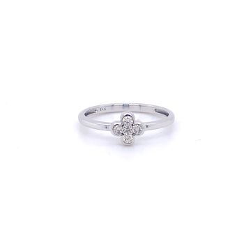 14K White Gold 0.16ct Diamond Quatrefoil Clover Ring