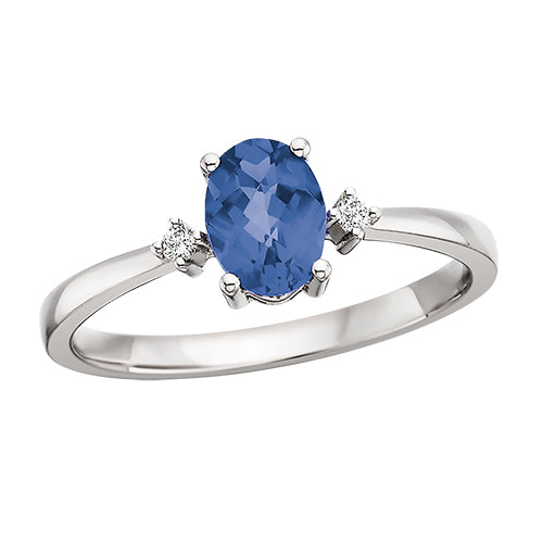 10K White Gold Created Sapphire and Diamond Ring