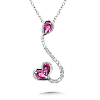 14K White Gold Pink Sapphire and 0.10ct.Diamond Necklace