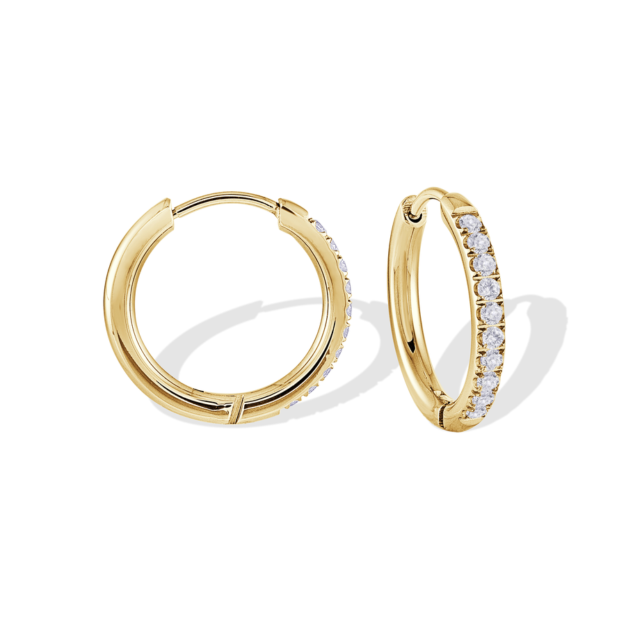 Stainless Steel Gold-IP Cubic Zirconia 17.5mm Eternity Huggie Earrings