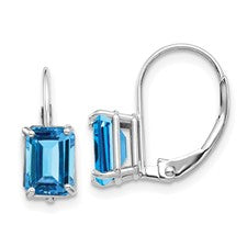 14K White Gold Blue Topaz Earrings