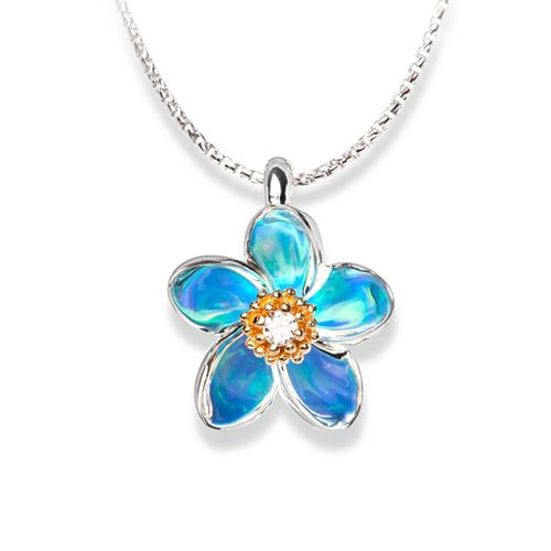 Sterling Silver and 14K Gold Plumeria 0.03ctw Diamond Necklace