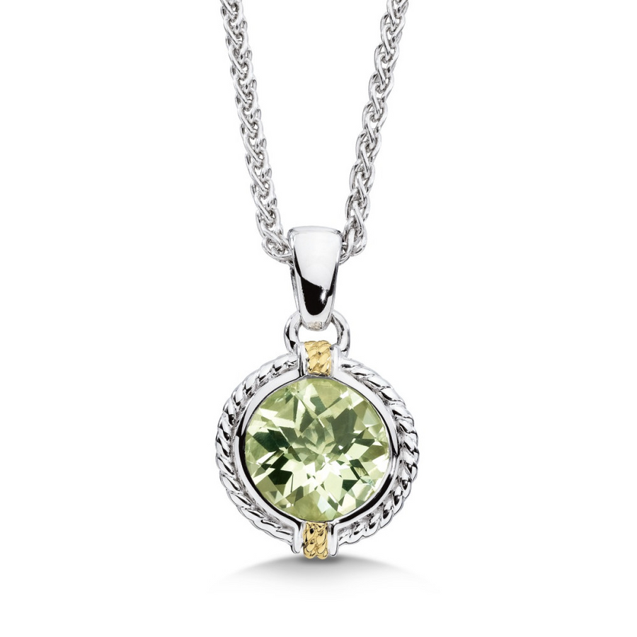 Colore Sterling Silver And 18K Gold Green Amethyst Pendant On 18