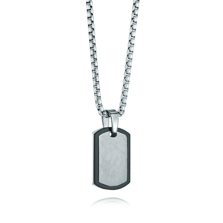 Stainless Steel Matte Polished Dog Tag Necklace on 22