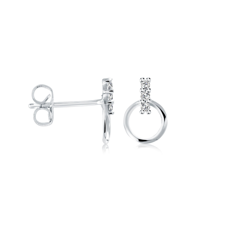 Stainless Steel Cubic Zirconia Bar Circle Post Earrings