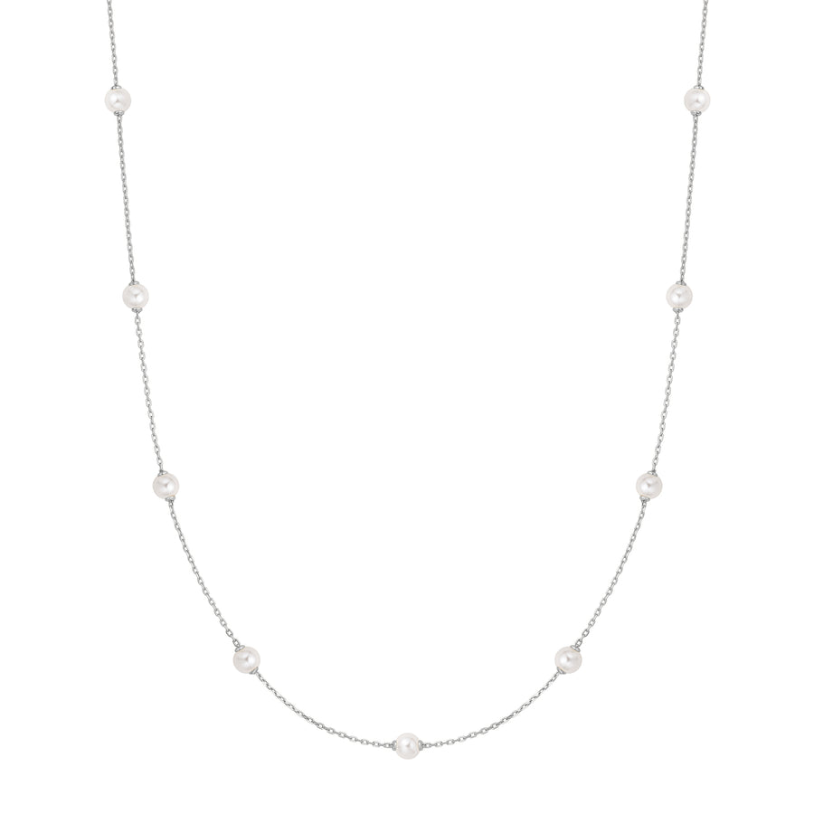 Silver Shell Pearl Station Chain Necklace