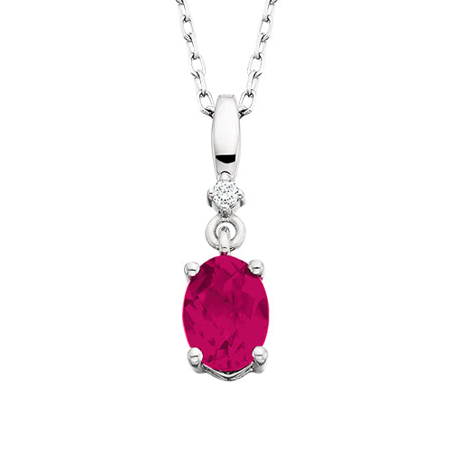 10K White Gold Created Ruby and Diamond Necklace