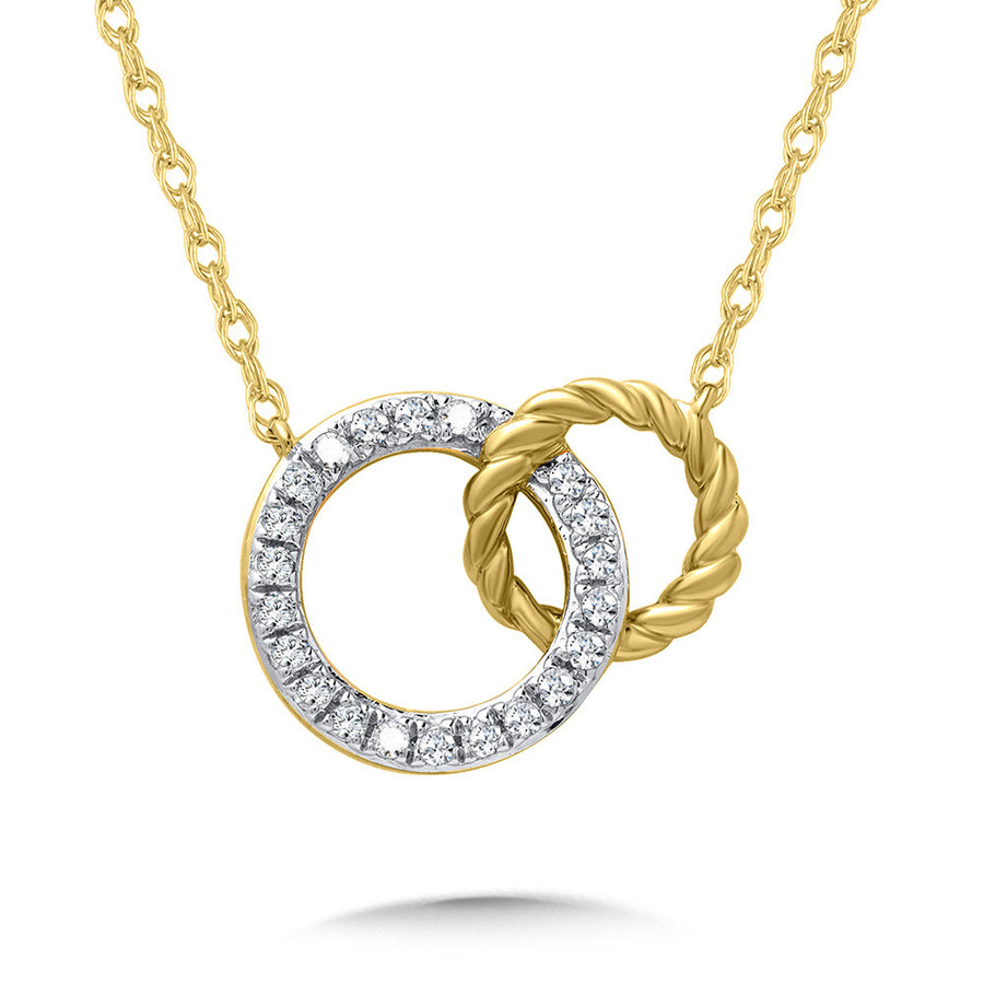 10K Yellow Gold Diamond Two Circle Necklace
