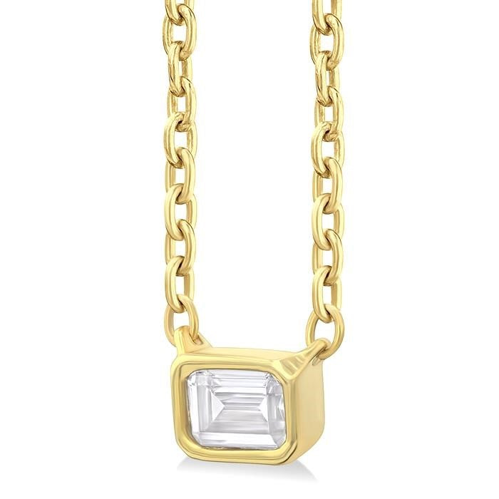 10K Yellow Gold Bezel Set Emerald Cut Diamond Necklace