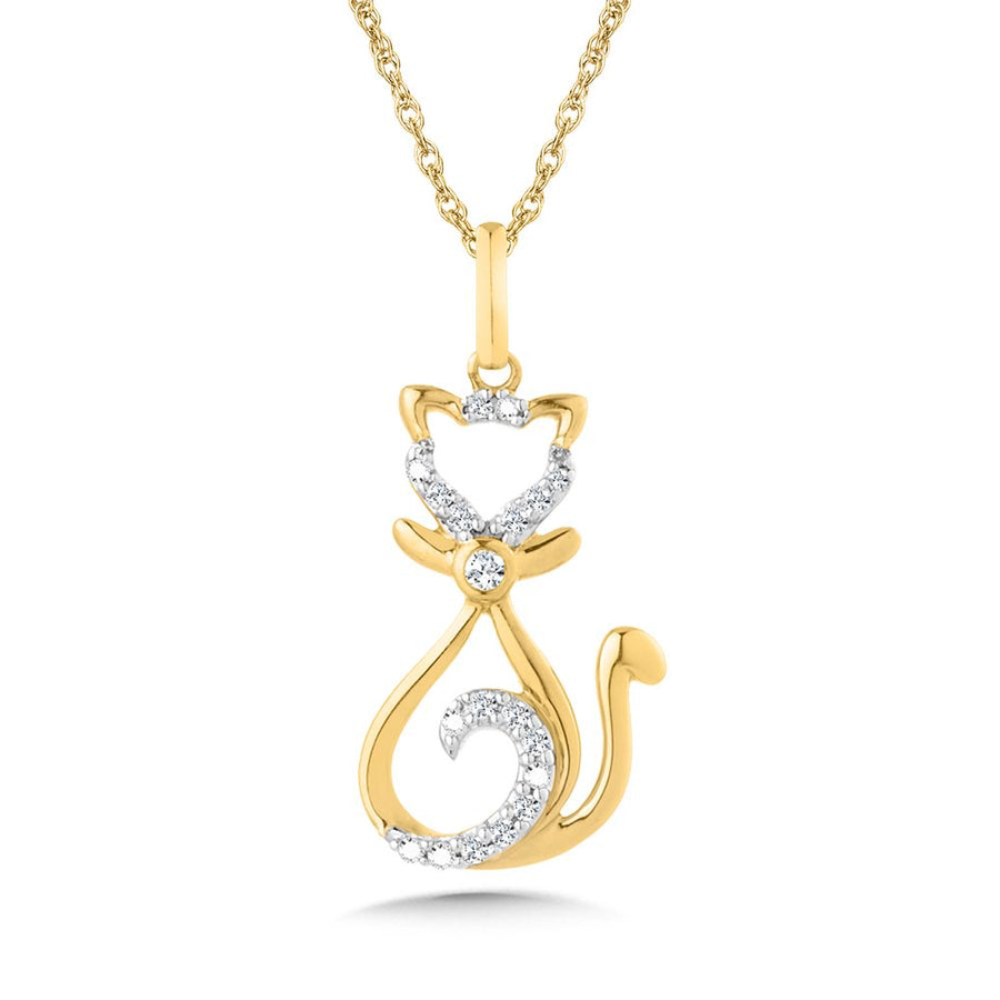10K Yellow Gold 0.08ct. Diamond Cat Pendant on 18