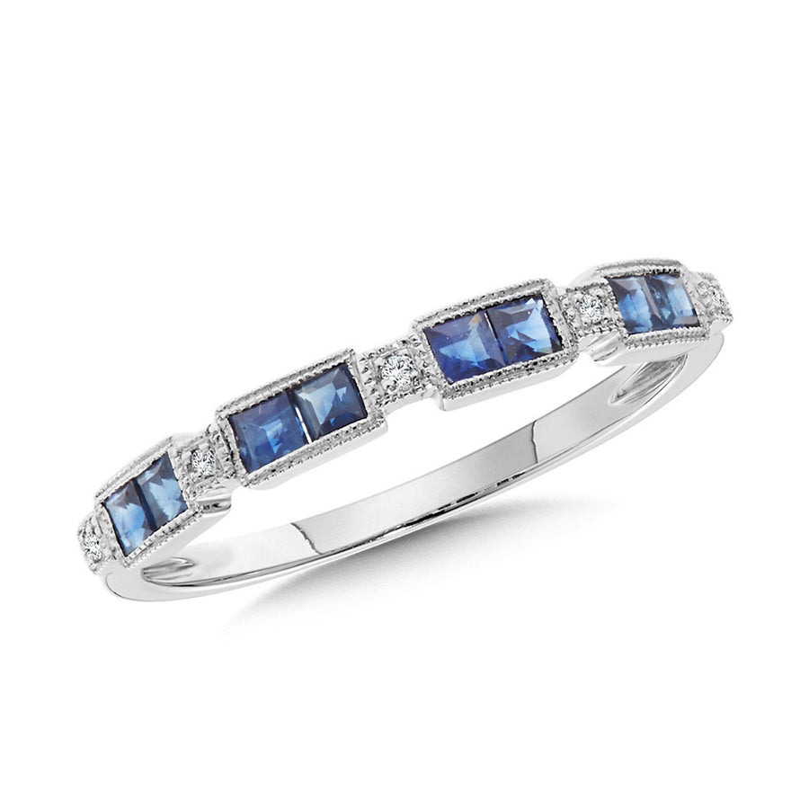 14K White Gold Blue Sapphire and 0.02ct Diamond Ring