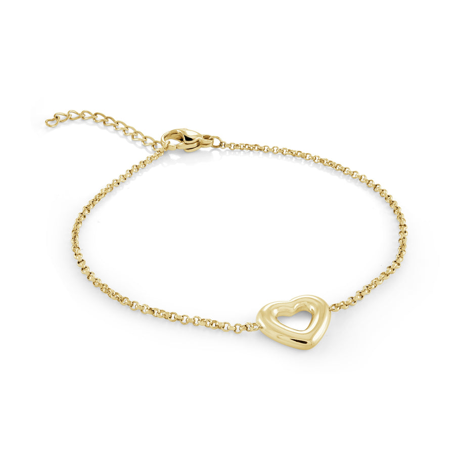 Stainless Steel Gold IP Puffed Heart Bracelet, 6.25-7.5