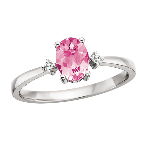 10K White Gold Created Pink Sapphire and Diamond Ring