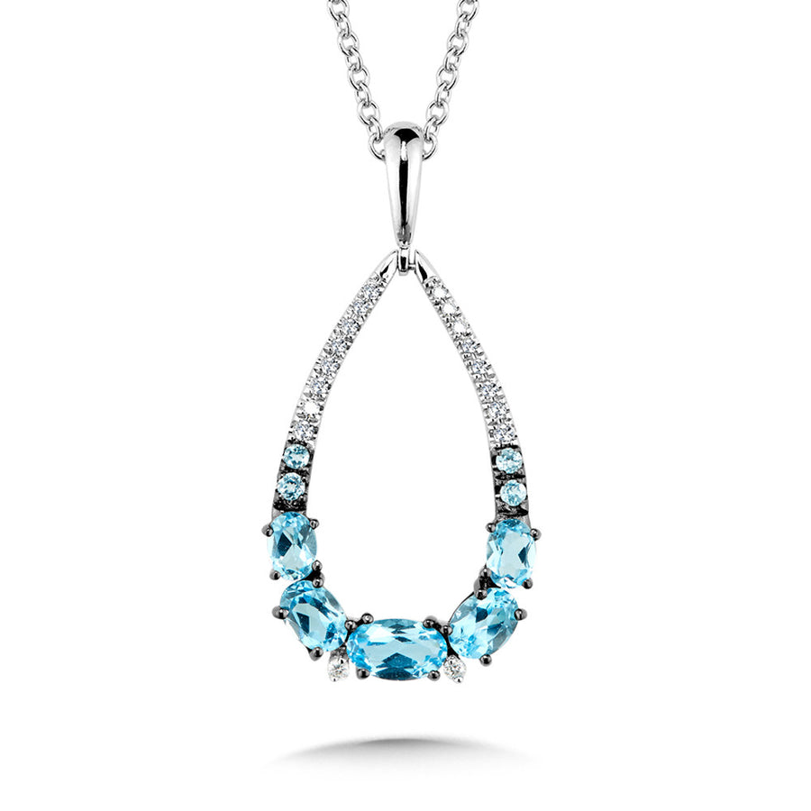 14K White Gold Blue Topaz and Diamond Necklace