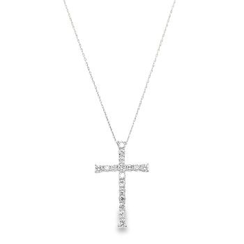 14K White Gold 1.05ctw. Lab Grown Diamond Cross Necklace
