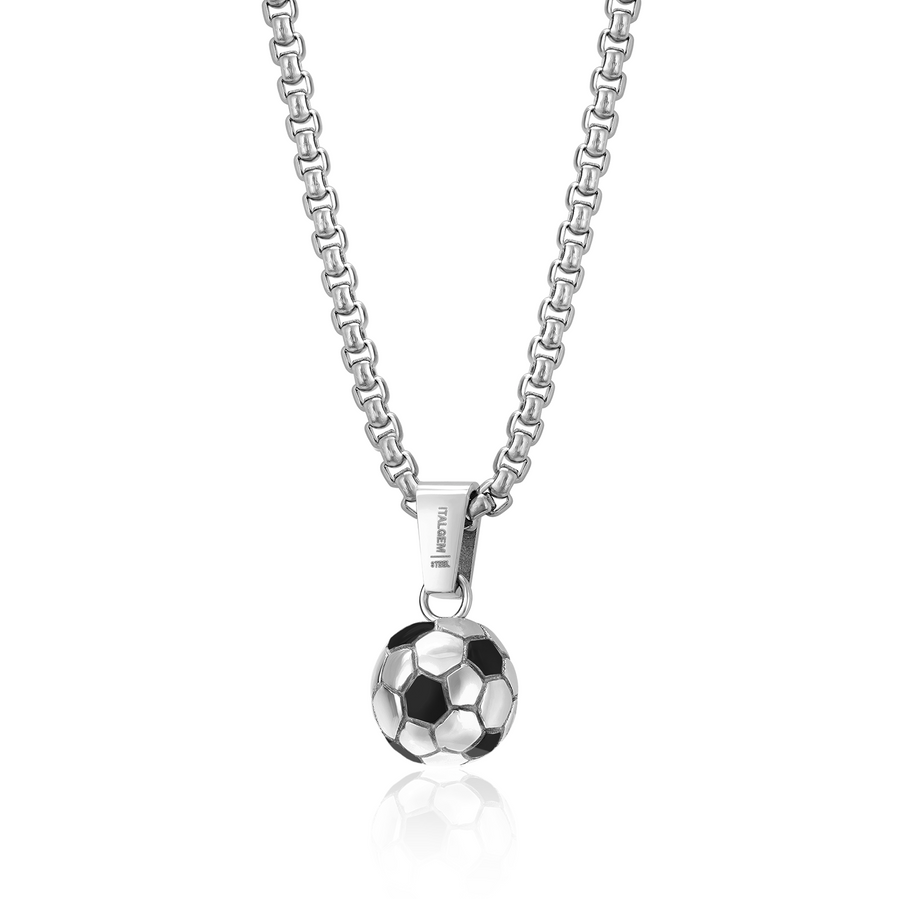 Stainless Steel Black IP Soccer Ball Necklace on a 22
