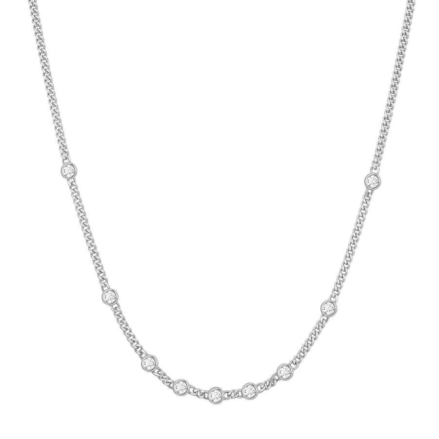 Silver Multi Station Round Stone Chain Necklace