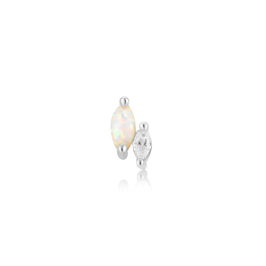Sterling Silver Opal And Sparkle Marquise Barbell Single Earring