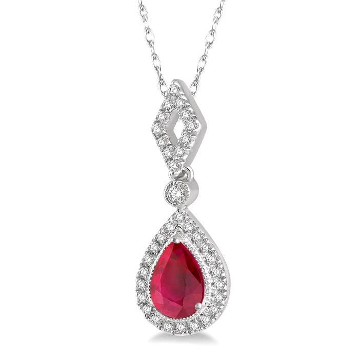 10K White Gold Ruby and Diamond Necklace