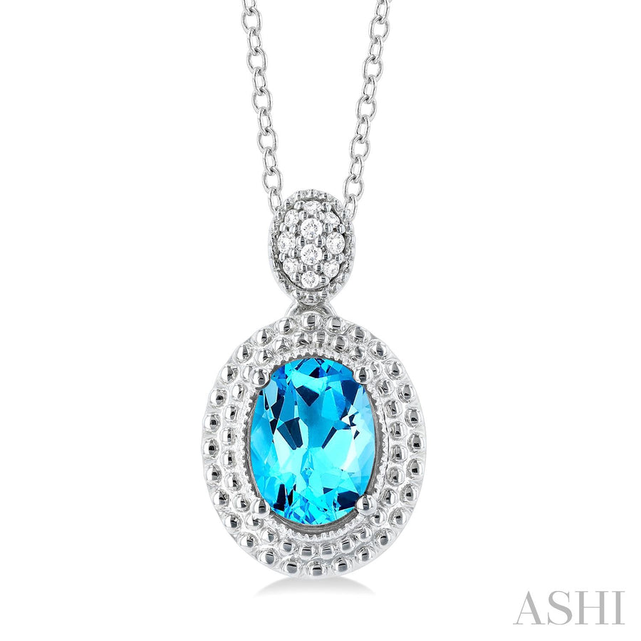 Sterling Silver Blue Topaz and Diamond Necklace
