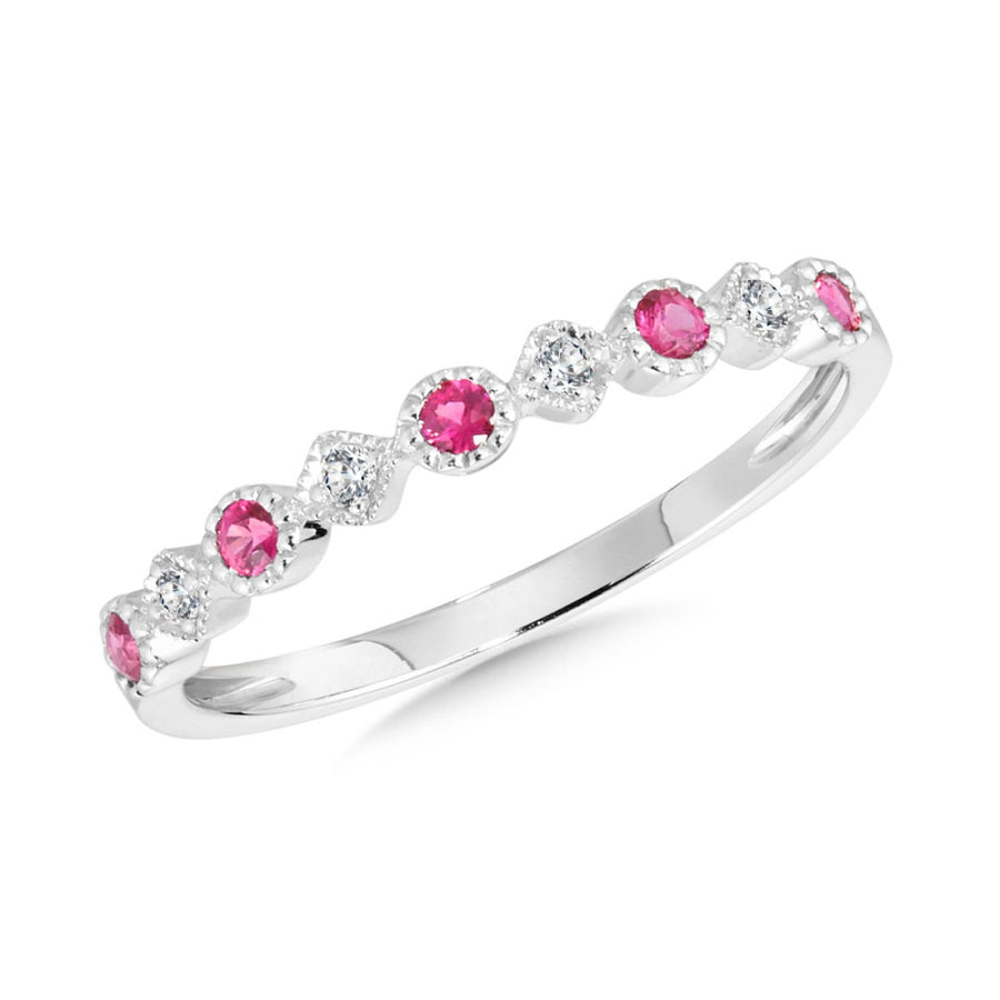 14K White Gold Ruby and 0.05ct. Diamond Ring