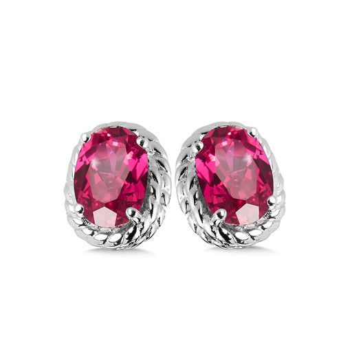 Sterling Silver Created Ruby Earrings