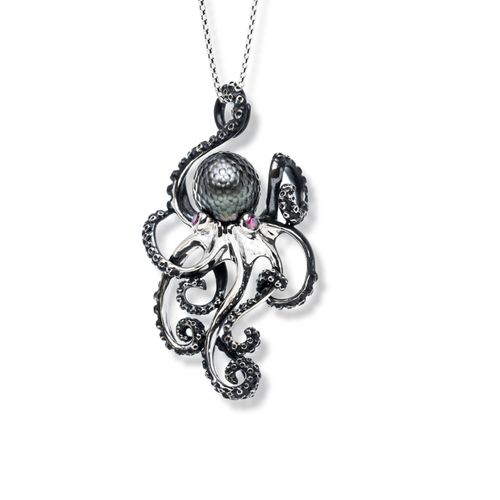 Sterling Silver Tahitian Pearl Octopus Necklace