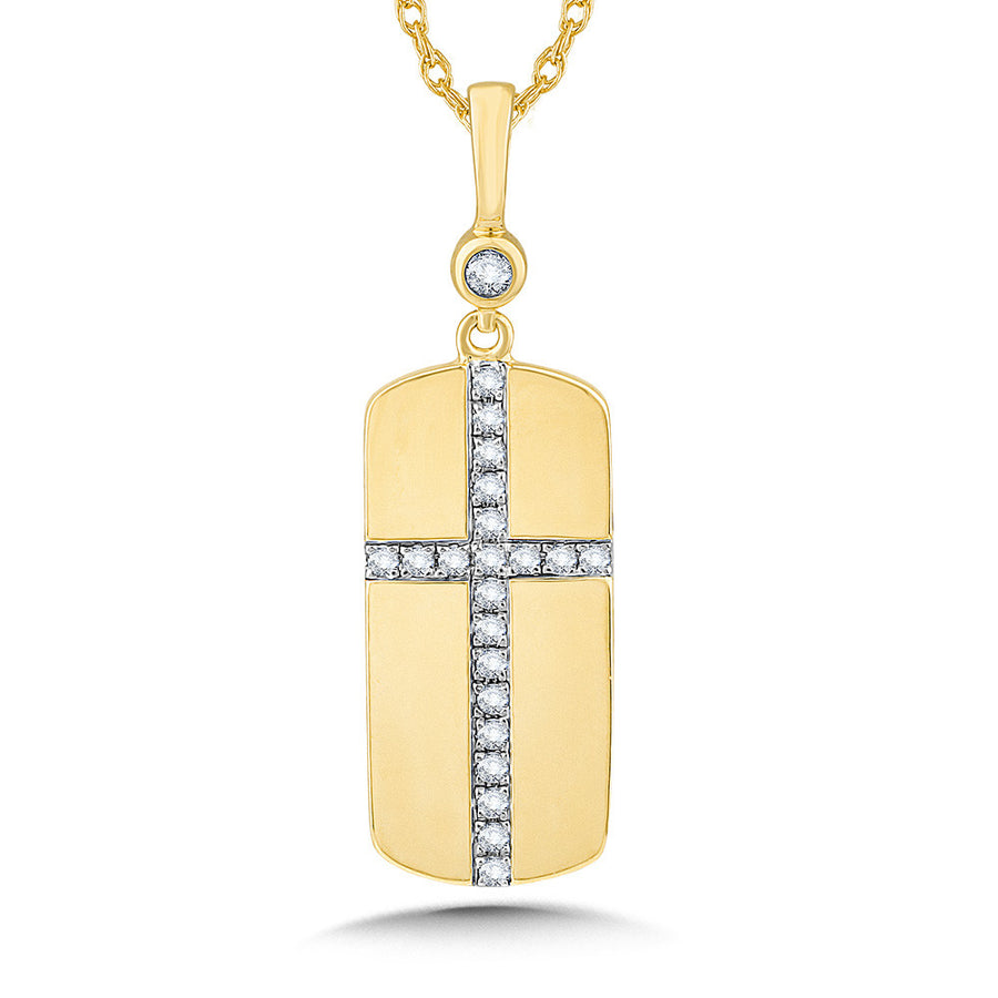 10K Yellow Gold Diamond Cross on Dog Tag Necklace