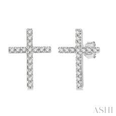 10k White Gold 0.10ct. Diamond Cross Earrings