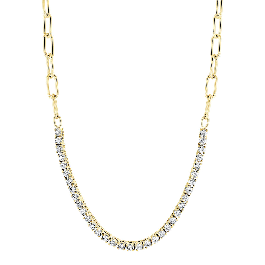 Stainless Steel Gold IP Cubic Zirconia Paperclip Necklace